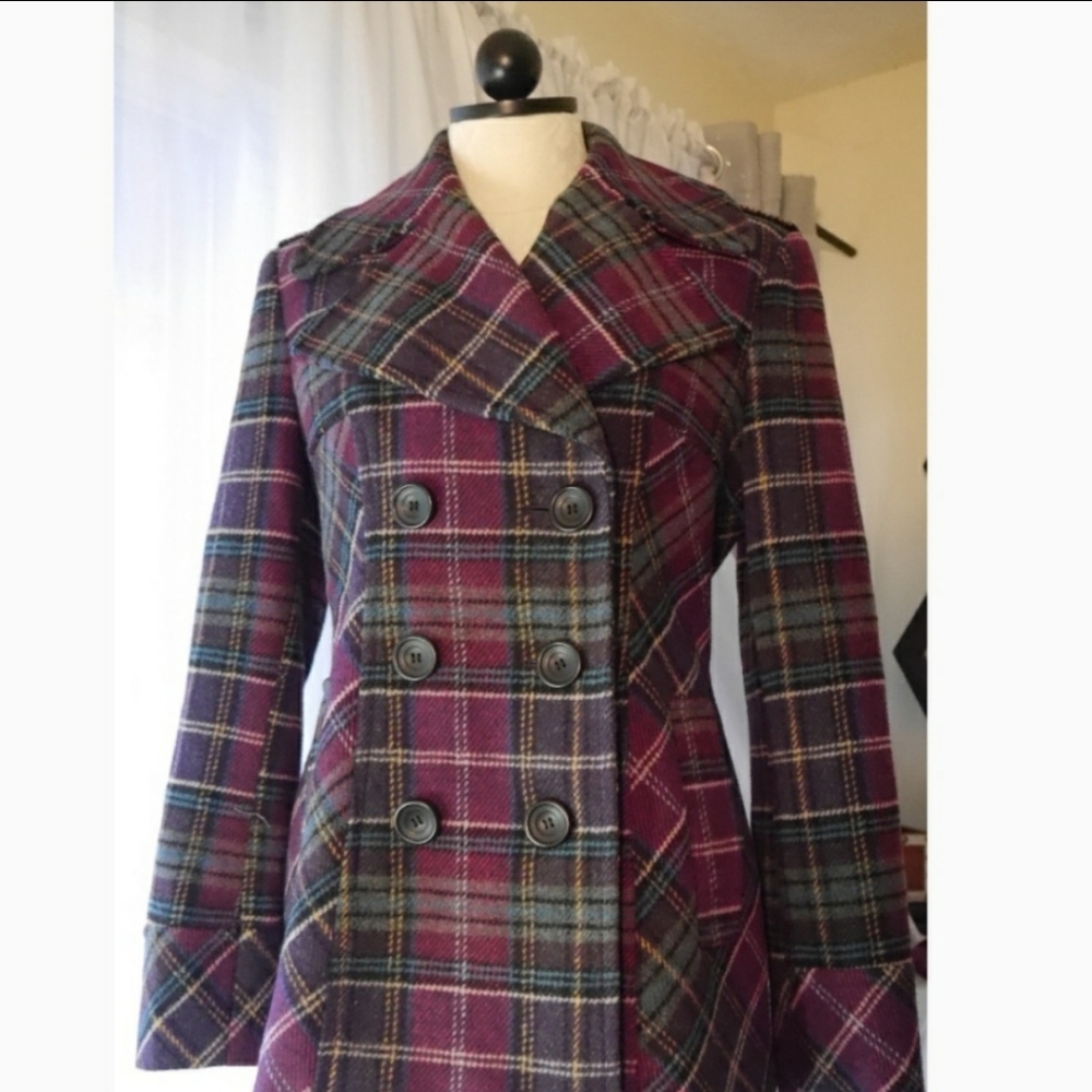 Double breasted plaid peacoat | NWOT